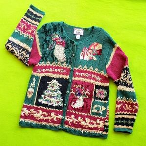 Vintage Tiara Knit Christmas Sweater Cardigan